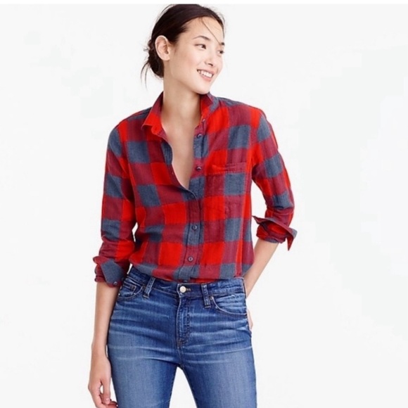 J. Crew Tops - J Crew Long Sleeve Buffalo Plaid Boy Shirt 10T